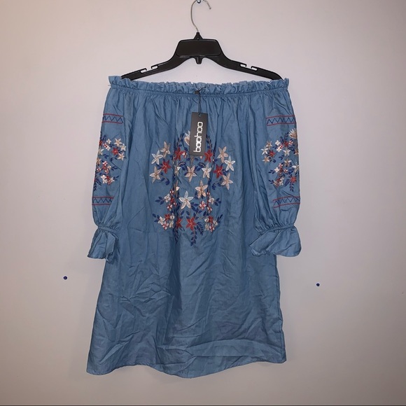 Blue Floral OffShoulder Dress - Picture 2 of 7